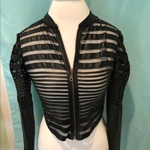 Black cut out cropped pleather jacket